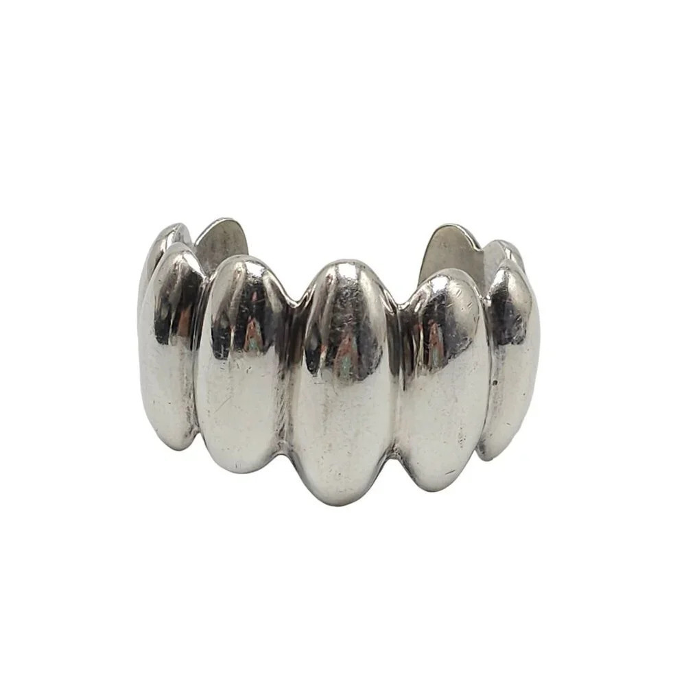 Vintage Taxco Mexican Sterling Silver Cuff Bracelet 86 grams Wide Ribbed Design - Picture 1 of 8
